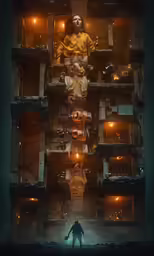 a man standing on top of a pile of stairs
