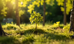 the small tree has a green top on its roots