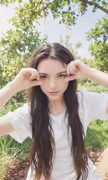 a beautiful young woman wearing a white dress sitting on the grass