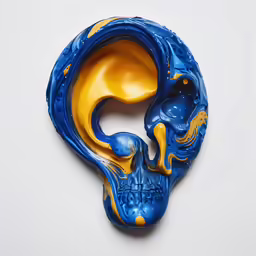 a blue, yellow and white object is pictured