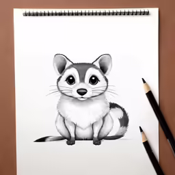 the cute racoon drawing is being drawn