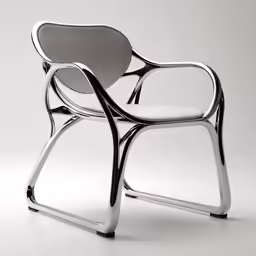 a chair with a metal frame and seat