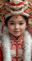 a young girl in chinese costume wears elaborate headgear