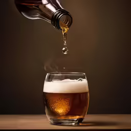 a beer being poured into a glass of cold beer