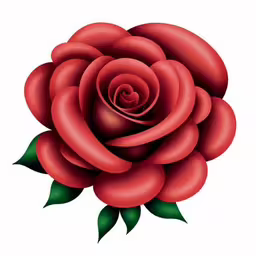 a large red rose with a green leafy stem,a red rose on white background with green leaves