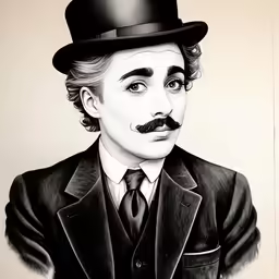 a pencil drawing of a man wearing a top hat and a suit