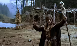 girl in costume holding the skeleton for the day