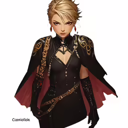 a drawing of an anime character with black cape and a red cloak