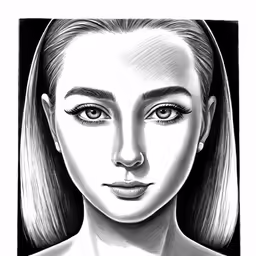 the female face is in a black and white drawing