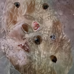 the head and face of a girl with hair in a mirror