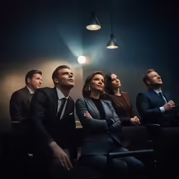 a group of people sitting in chairs looking up