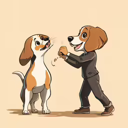 a boy giving another boy a dog something with his hand