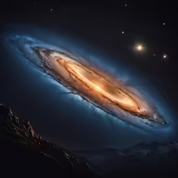 the spiral galaxy in space can be see very bright