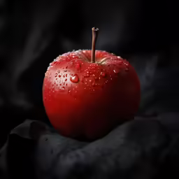 red apple with water droplets on top of it