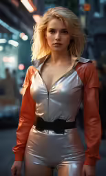 a beautiful young woman wearing all silver