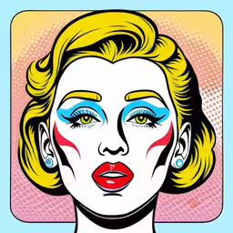 a woman with blue, yellow and red make - up,woman with blue and yellow makeup in the image