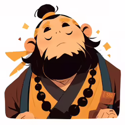 an asian man with a long beard wearing a necklace