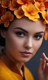 a woman with flowers in her hair