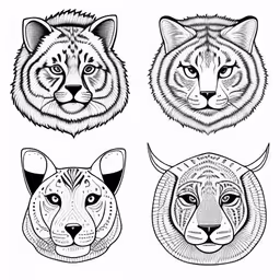 three kinds of tiger and leopard face,three heads of lions, tigers and cheetah