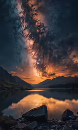 the sky with stars above some water