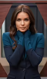 a beautiful woman in blue coat and a tie