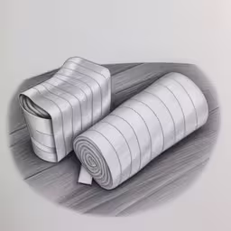 a drawing of two rolled up blankets on a table,an illustration of two rolled up pieces of cloth