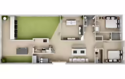 a 3d floor plan for a two bedroom home