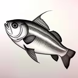 a drawing of a fish with long black stripes,a drawing of a fish that is swimming