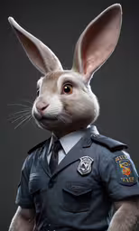 a rabbit in a uniform is shown in a picture,a portrait of a gray rabbit dressed in a police uniform