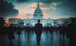 a man standing in front of the capital building