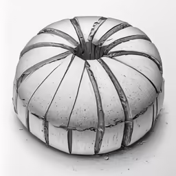 a drawing of a round pillow with black lines on it