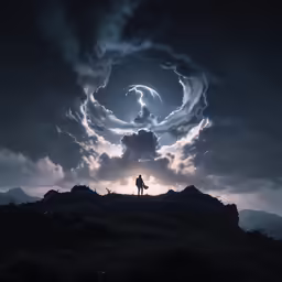 two people on a hill with clouds in the background