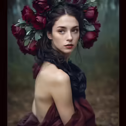 this woman is dressed in a dress and flower crown