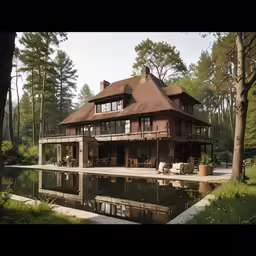 a big house with large windows and a big boat dock