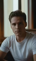 a close up of a person wearing a white shirt