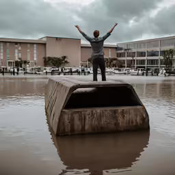 a person with their arms out on a big piece of concrete