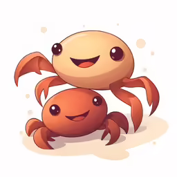 an orange crab and a smaller red crab on top of each other