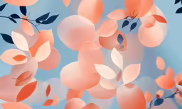 several balloon floats with leaves and blue sky background