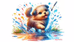 a dog that is splashing water with his paw