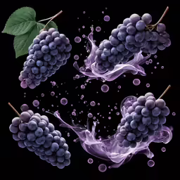 grapes are purple and have liquid flying down them