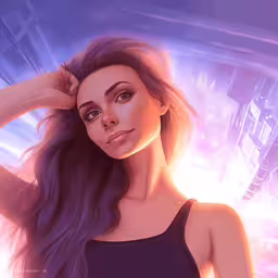 a very attractive young woman in black clothes,a cartoon girl with her hands behind her head