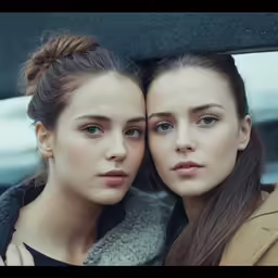 two girls are next to each other, facing the camera
