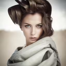 a woman with very big hair is holding a scarf