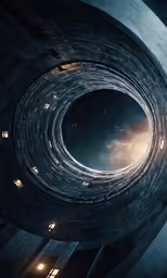 a large circular object flying through the air