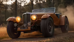 a vintage model k is going down the dirt road
