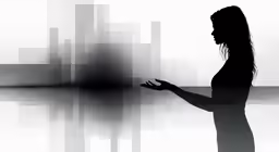 a woman silhouetted against a city skyline with her hand on her hips