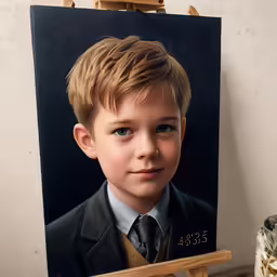 the painting shows a young boy wearing a suit