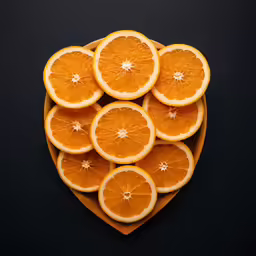 a heart shaped plate holding some cut oranges