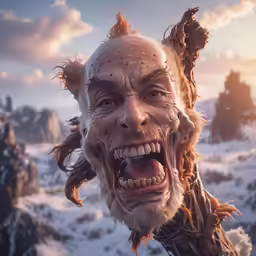 a man is dressed like a troll with his head turned