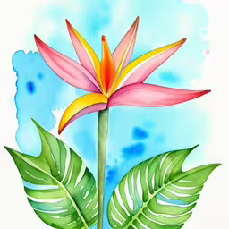 there is a pink flower with yellow and orange petals,there is a pink flower with leaves next to it